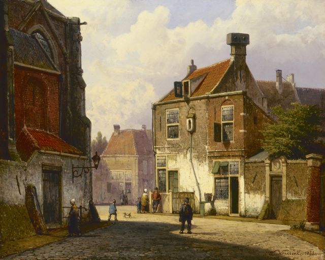 Willem Koekkoek | A sunlit Dutch street, Öl auf Holz, 28,6 x 35,7 cm, signed l.r. und dated 1861