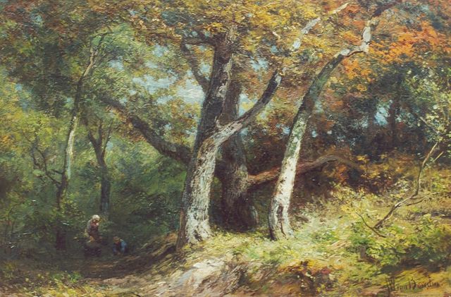 Jan Willem van Borselen | Wood gatherers on a forest track, Öl auf Holz, 27,8 x 42,0 cm, signed l.r.