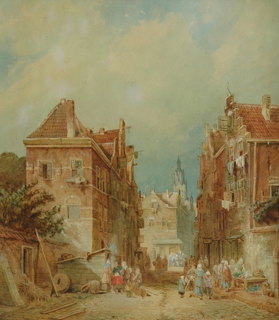 Charles Leickert | A town view with figures, Aquarell auf Papier, 35,6 x 31,1 cm, signed l.r. vaguely