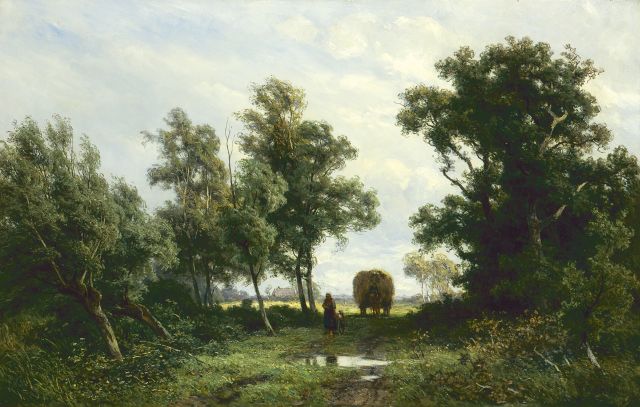 Jan Willem van Borselen | A hay-cart in a landscape, Öl auf Leinwand, 45,0 x 70,3 cm, signed l.r.