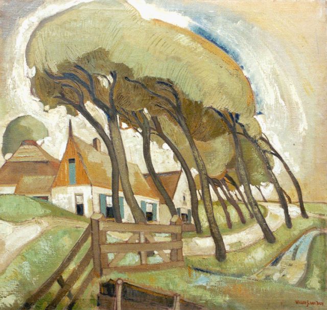 Dam W.J. van | A farm in a landscape, Öl auf Leinwand 94,9 x 100,5 cm, signed l.r.