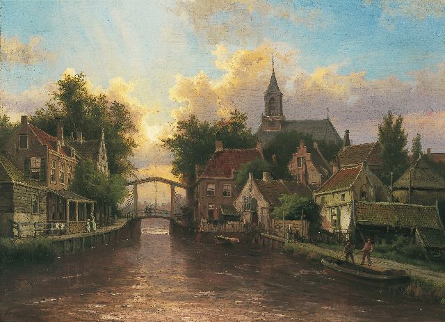 Willem Koekkoek | A view of a canal in a Dutch town, Öl auf Leinwand, 43,7 x 60,0 cm, signed l.l.