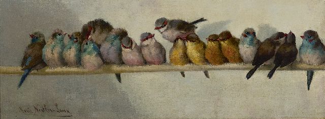 Marie Nestler-Laux | Zangvogels, olieverf op doek, 18,0 x 46,3 cm, gesigneerd l.o.