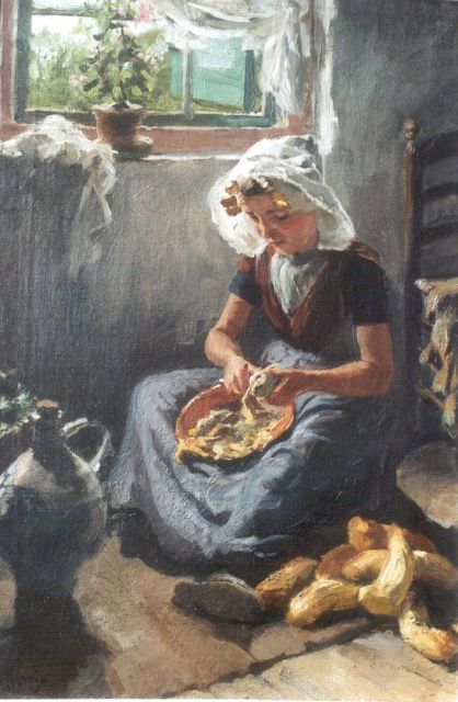 Horrix H.M.  | A beet peeling woman, Öl auf Leinwand 57,0 x 39,4 cm, signed l.l.