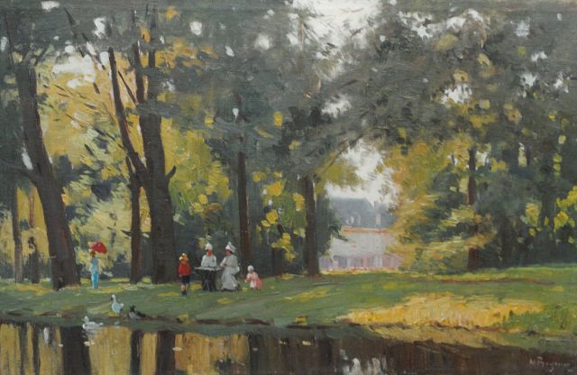 Herman Bogman jr. | Stadspark in de zomer, olieverf op doek, 28,0 x 44,0 cm, gesigneerd r.o.