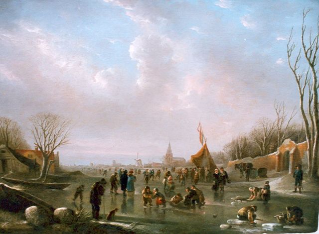 Andries Vermeulen | Schaatsfestijn, olieverf op paneel, 36,7 x 50,8 cm, gesigneerd l.o.