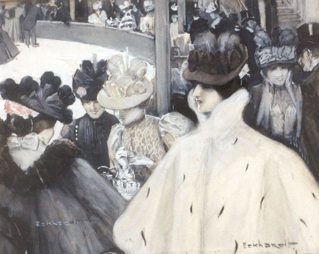 Oscar Eckhardt | Langs de ijsbaan, aquarel op papier, 26,0 x 32,5 cm, gesigneerd r.o.