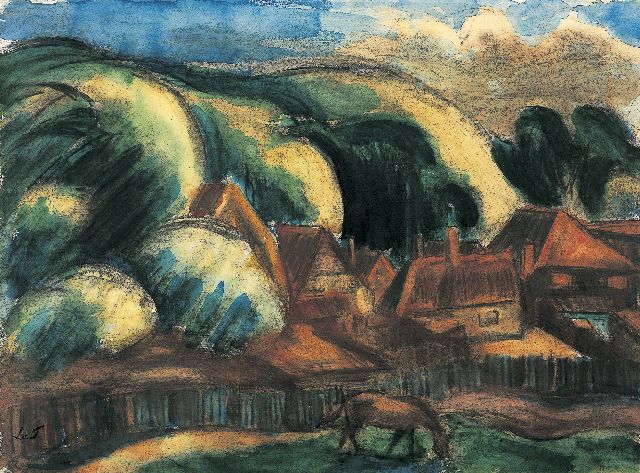 Fauconnier H.V.G. Le | A view of a landscape, Sloten, Holzkohle und Aquarell auf Papier 56,9 x 76,9 cm, signed l.l. with initials und painted between 1916-1917
