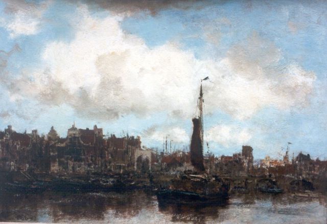 Jacob Maris | Shipping in the harbour of Amsterdam, Öl auf Leinwand, 31,2 x 44,6 cm, signed l.r.