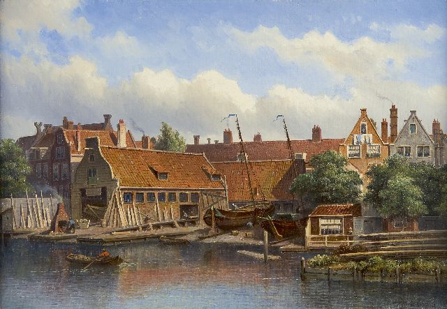 Eduard Alexander Hilverdink | Die Werft 'Het Jagt' in Amsterdam, Öl auf Leinwand, 35,0 x 50,2 cm, Unterzeichnet r.u.
