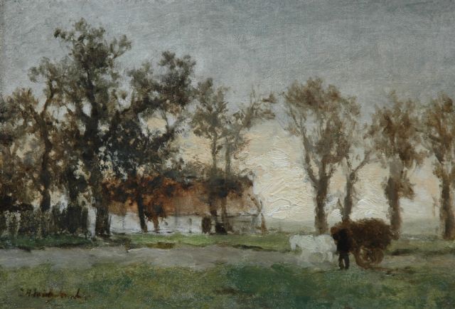 Jan Hendrik Weissenbruch | A farm among trees, Öl auf Leinwand, 20,9 x 29,5 cm, gesigneerd l.o.