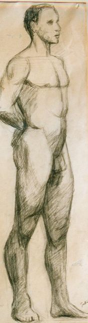 Onbekend | Naaktstudie van staande man, houtskool en krijt op papier, 52,0 x 31,0 cm, gesigneerd r.o. 'Tobiasse'
