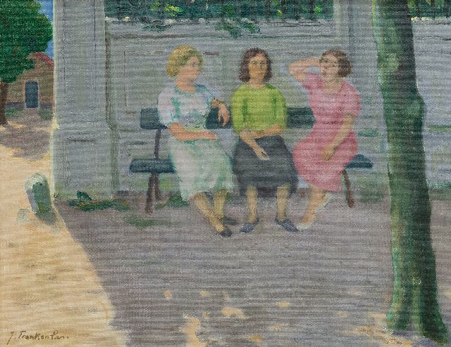 Jan Pzn. Franken | Drei Frauen auf einer Bank, Öl auf Leinwand, 35,4 x 45,2 cm, Unterzeichnet l.u.