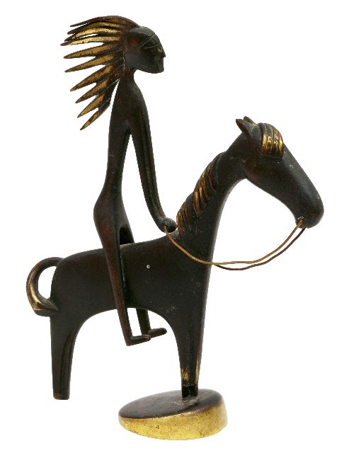 Hagenauer K.  | Indianer zu Pferd, Patiniertes Messing 13,1 x 10,1 cm, zu datieren um 1950