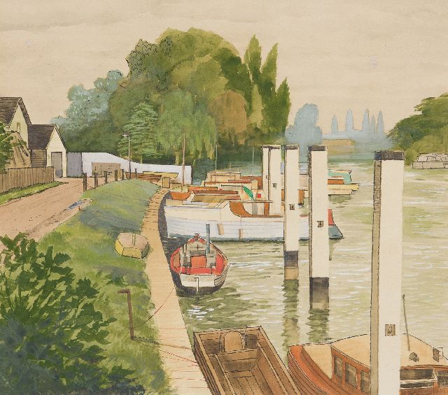 Back R.T.  | Das 'Shepperton Lock' in der Themse, Aquarell auf Holzfaserplatte 35,4 x 39,9 cm, Unterzeichnet r.u.