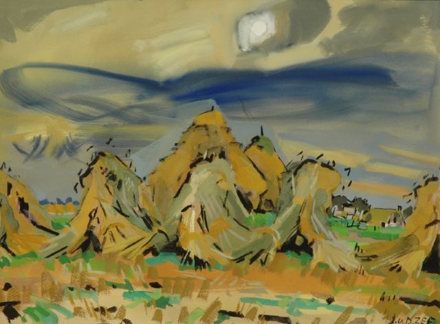 Jan van der Zee | Hooioppers, gouache op papier, 56,7 x 75,5 cm, gesigneerd r.o. en gedateerd '52